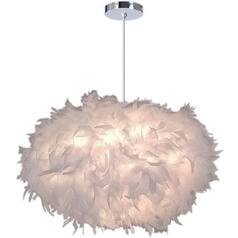 DEESSE SHOP-Lustre ovale en plumes blanches pour chambre – Ø 40cm, hauteur 25cm – Compatible ampoules LED E27 – Design moderne élégant (1/5)