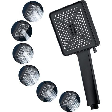 Pommeau de Douche Massant avec 6 Modes de Pulvérisation, Douche Carrée, Grande Douche à économie d'eau à Haute Pression,Pommeau Douche Economiseur d'eau Chrome (Noire) (1/5)