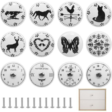 Bouton de Tiroir Ceramique Meuble Porcelaine Vintage, Boutons de Meubles pour Placards de Cuisine, Poignée D'armoire de Cuisine, Boutons pour Armoires et Tiroirs (12)