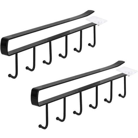 2 Tasse mug Support sous Armoire étagère Tasse mug Cintre Crochets Cravate Ceintures Cintre Porte-Serviettes Organiseur de Stockage de Support de séchage Rack, sans percer (noir) (1/5)