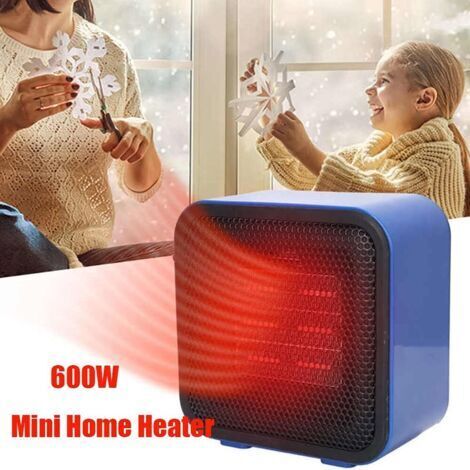 Mini chauffage domestique 600 W, chauffage électrique en céramique portable bleu pour bureau/maison (1/4)