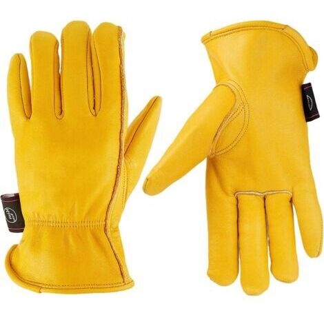 Cuir Gants de travail pour jardinage/Coupe/Construction/ferme/Moto, homme et femme, avec élastique poignet, M/L/XL, jaune (M) (1/5)