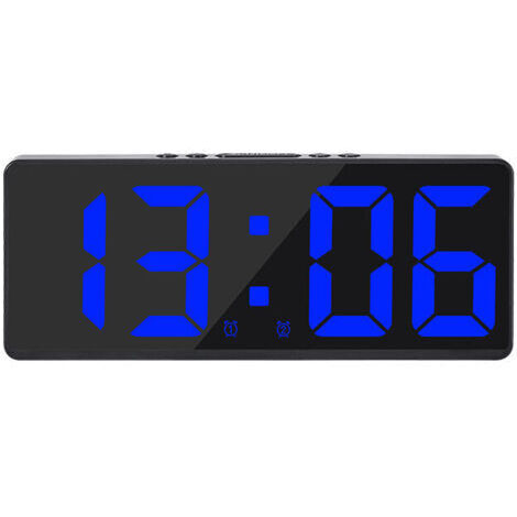 Grande horloge murale numérique intelligente APP Control Time/Date/&Sound Activate & Countdown Function Stepless Brightness & Volume Alarm with Snooze Function - Black shell blue light (1/5)