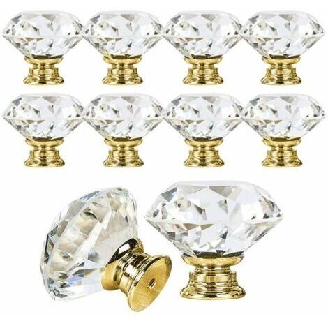10 x 30mm Poignée Bouton diamant bling décoration porte meuble rose tiroir armoire - Or (1/4)