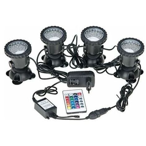 Spots sous-marins étanches multicolores RVB pour aquarium et piscine – Télécommande incluse – IP68 – Lot de 4 lumières (1/5)