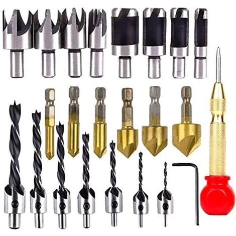 23 Outils de Forage pour Chanfreinage du Bois Incluent 8pcs Outil de Coupe de Prise de Bois,7 Forets à Trois Pointes, 6pcs Forets à Fraiser (1/5)