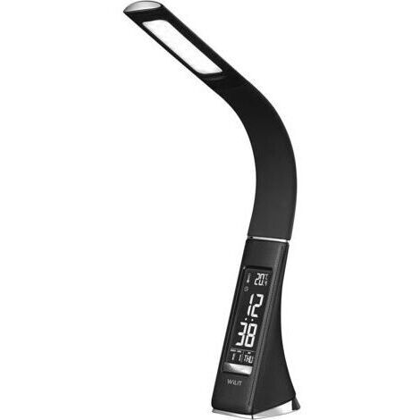 Lampe de Bureau Led, Lampe de Chevet Tactile avec 3 Niveaux de Luminosité, Lampe de Table LED avec Écran à Intensité Variable, Réveil, Calendrier, Affichage de la Température, Noir (1/5)