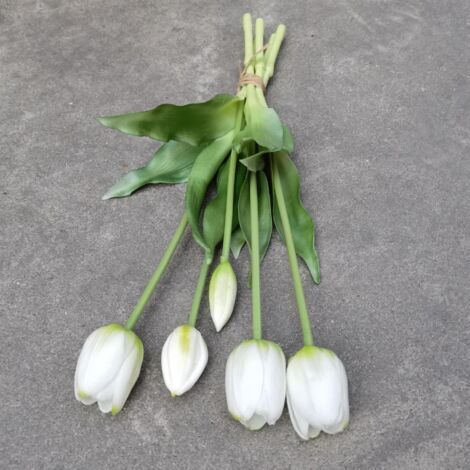 Tulipe artificielle- Effet réaliste - 40 cm - Bouquet - Fleurs artificielles- Décoration intérieure - Décoratif(Blanc) (1/3)