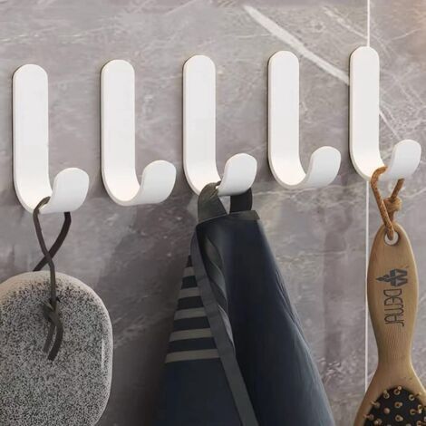 5pcs Crochet Adhésif Mural Crochet Serviette Salle de Bain, Crochet Mural Sans Percer Accroche Torchon Cuisine Crochet Mural Adhesif, Blanc (1/2)