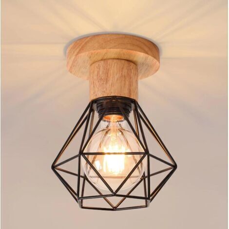 Plafonnier industriel E27 style vintage, style cage métallique rétro, éclairage d'intérieur noir (1/4)
