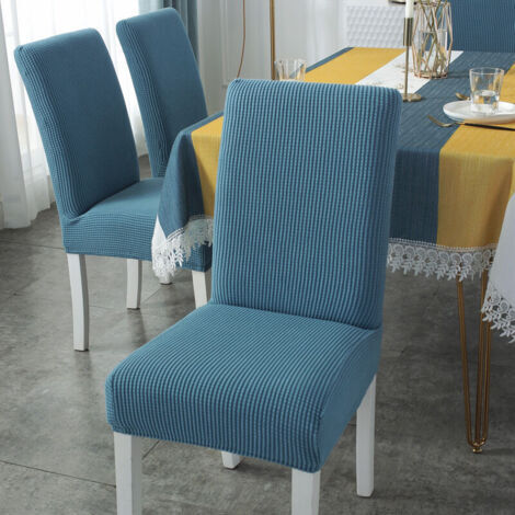 6 Pièce Housse De Chaise Extensible Housse De Chaise De Salle À Manger Durable Couverture De Chaise Appliquée À La Décor De Fête, Mariage, Anniversaire Etc(Bleu) (1/5)