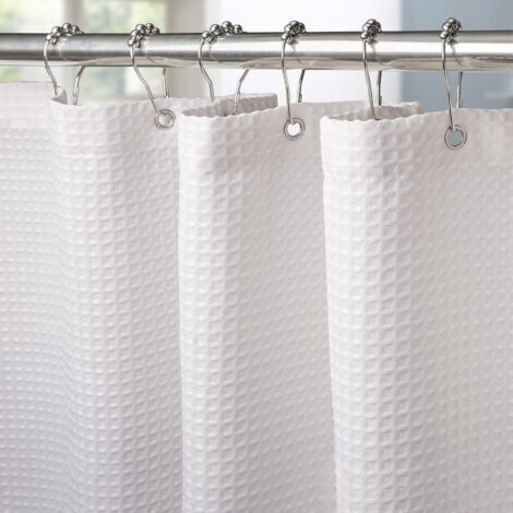 Rideau de douche gaufré avec anneaux métalliques, tissu polyester imperméable et résistant à la moisissure – 150x180CM (Blanc)