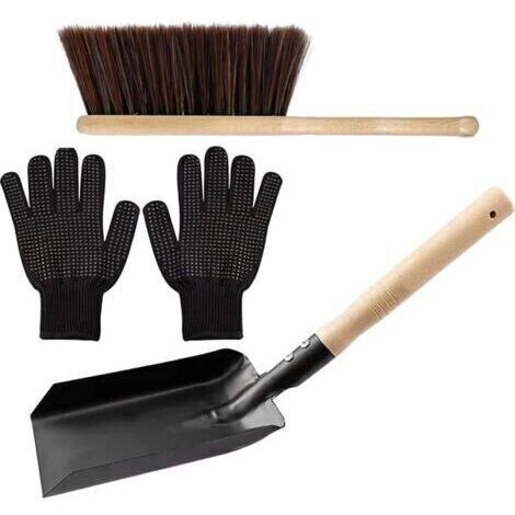 Set de Nettoyage,Ensemble complet d'outils pour cheminée Pelle à cendres Brosse et gants Kit de nettoyage pour la maison (1/5)