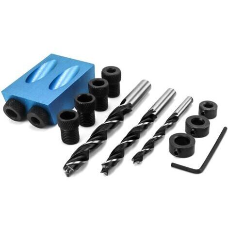15 degrés trou de poche à vis gabarit, Gabarit de Trou de Poche, Foret à Goujon Pour le travail du bois, avec Adaptateur pour Trou de 6/8/ 10mm(14pcs) (1/5)