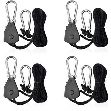 Tendeur à cliquet 4 pièces – Corde de 2,4m en nylon tressé – Charge maximale 34kg – Crochets en acier inoxydable pour intérieur et extérieur (1/5)