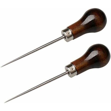 Alènes Manche Bois, Poinçon Cuir Outil de Couture (2 pcs) (1/5)