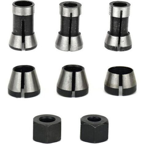 Lot de 6 mandrins de fraiseuse 6/6.35/8 mm – Acier au carbone – Pince de serrage pour fraisage bois – Applications automobile et ingénierie (1/5)