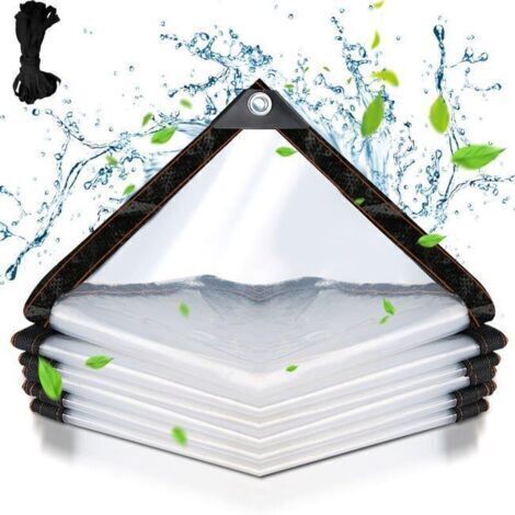 Bâche transparente armée Extérieur avec Oeillets, Bâche en Plastique PVC Bâche Imperméable Transparente Indéchirable et Coupe-Vent Bâche 3x3m (1/4)