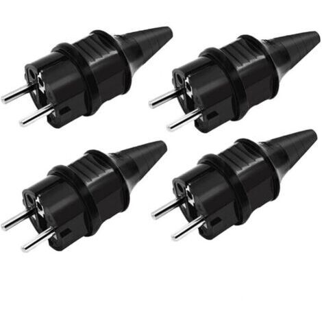 Fiches de Rechange Prises Électriques Male Standard, 4 X Fiches Electrique de Contact de Mise à la Terre en Caoutchouc (250V/16A), IP44 Étanche Prises D'alimentation,Noir (1/5)