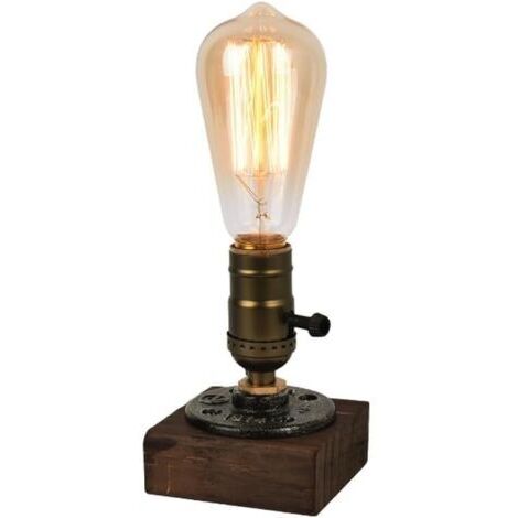 Lampe de bureau industrielle à base de bois, petite lampe de chevet for chambre, salle à manger, cuisine, bureau,9×9×13cm (avec ampoule T64 à lumière chaude)