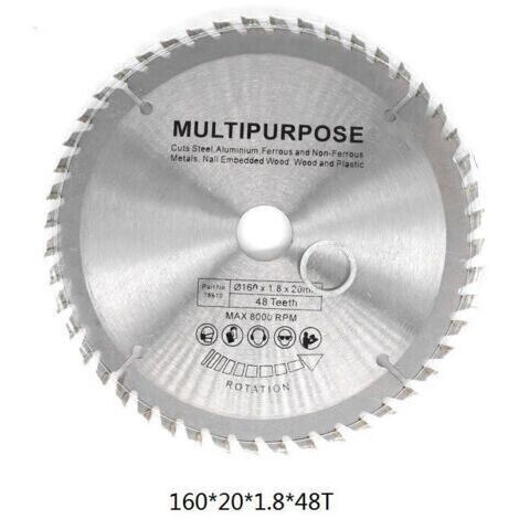 Lame de scie circulaire 160mm – 48 dents en carbure de tungstène – Pour coupe précise du bois dur – HSS durable