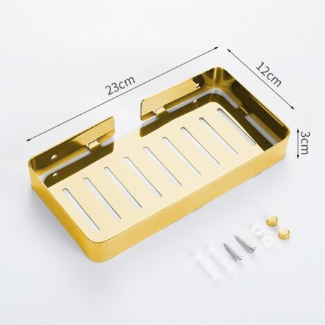 Étagère de Salle de Bain Mural en Acier Inoxydable avec Porte et Support de Drain - Panier de Rangement Organisateur pour Salle de Bain (Or) (1/5)