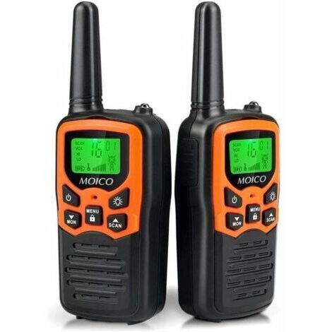 Talkie walkie longue portée 3-5 miles – 22 canaux FRS – Écran LCD rétro-éclairé – Fonction VOX mains libres – Lot de 2 oranges (1/5)