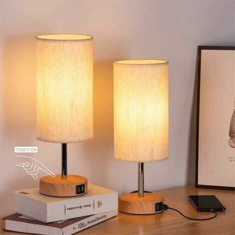 Lot de 2 Lampes de Chevet à Commande Tactile, 3 Températures de Couleur et Luminosité Continue, Ports de Charge USB, Lampes de Chevet pour Salon Chambre (1/5)