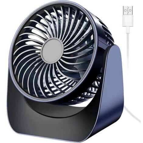 Mini ventilateur, ventilateur USB silencieux, ventilateur de table à 360°, ventilateur de table USB à 3 vitesses, ventilateur de table pour chambre à coucher, camping-car,bleu (1/5)