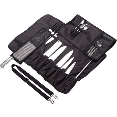 Sac à couteaux enroulable avec 17 compartiments pour couteaux, cuillères et fourchettes Sac à outils de rangement étanche pour couteaux DD14 pour les loisirs et le camping (1/4)