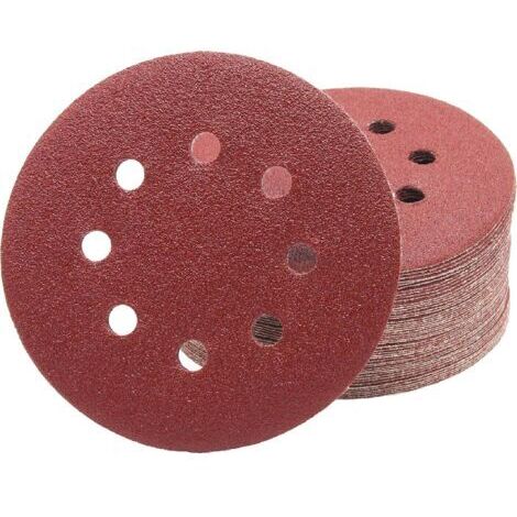 Disques abrasifs 50 pièces 125 mm grain 100 – 8 trous pour ponceuses excentriques – Corindon pour surfaces bois et métal (1/5)