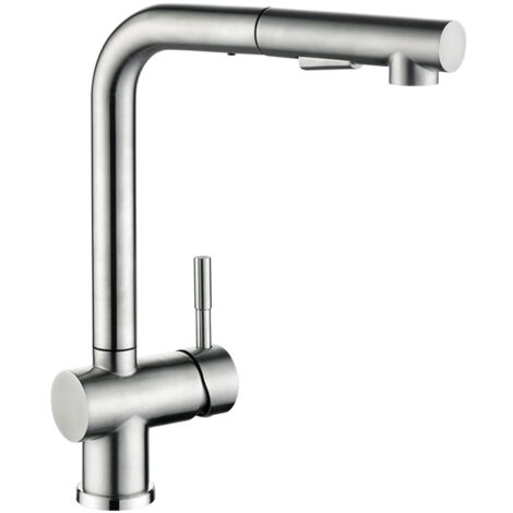Robinet de cuisine avec douchette extractible, douchette rétractable, 2 jets, rotatif à 360°, robinet en acier inoxydable, adapté pour cuisine, bar (1/4)