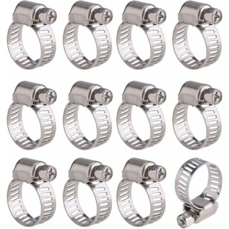 12 Pièces Collier de Serrage Tuyau Ajustable en Acier Inoxydable Tuyau Pinces Clips Fixation (10-16 mm) (1/5)