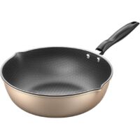 Poêle à Frire antiadhésive en Acier au Carbone pour Faire Sauter, Cuire à la Vapeur et mijoter Cookware Chef pan Poêle à Frire,B-28CM