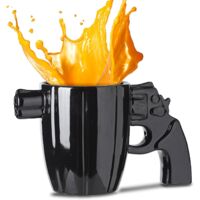 Tasse a Cafe en Céramique élégante et Amusante avec Poignée de Pistolet, Tasse a Cafe Revolver Personnalisée, Poignée de Pistolet 3D, Cadeaux Militaires Pour Hommes, 330 ML (Noir)