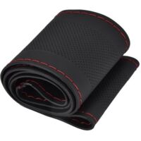 DEESSE SHOP-Qiilu Couverture de Volant de Voiture Anti-dérapant Universel, Protecteur de Volant de Voiture Housse de Volant Top Cuir Véritable,Noir