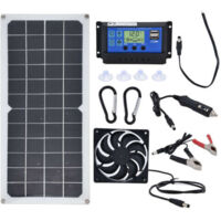 Kit de panneau solaire 10W, chargeur de batterie solaire et mainteneur avec contrôleur 10A+ventilateur d'extraction, chargeur de batterie monocristallin pour voiture, camping-car, marine, bateau