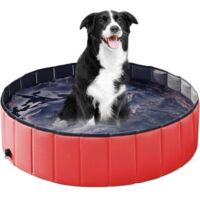 DEESSE SHOP-Piscine pour Chiens, Piscine pour Grands Chiens, Piscine pour Chiens Pliable, Piscine pour Petits Chiens, Baignoire pour Chiens Piscine Pliable, Baignoire Antidérapante en PVC (Rouge et Bl