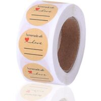 DEESSE SHOP-Étiquettes générales 500pcs Kraft Handmade with Love Stickers Rond Handmade Adhésif Stickers Rouleau d'étiquettes Baking Sticker Self-Adhesive Label pour cadeaux, loisirs créatifs ou proje