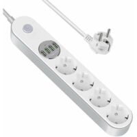 Multiprise USB Parafoudre 4 Prises + 4 USB, Interrupteur, 2m