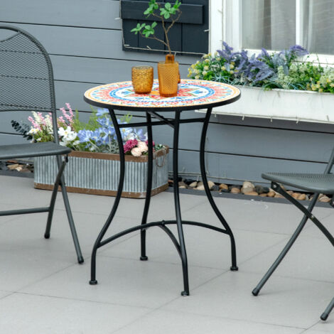 Gartentisch Bistrotisch Rund mit Mosaik-Keramikplatte, Metallgestell, Ø60×71 cm, Rot (1/5)
