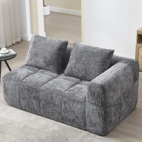 Recamiere 2-Sitzer Loungesofa mit Seitentaschen und Kissen, Vollpolsterung für Wolken-Komfort, Chenille Grau