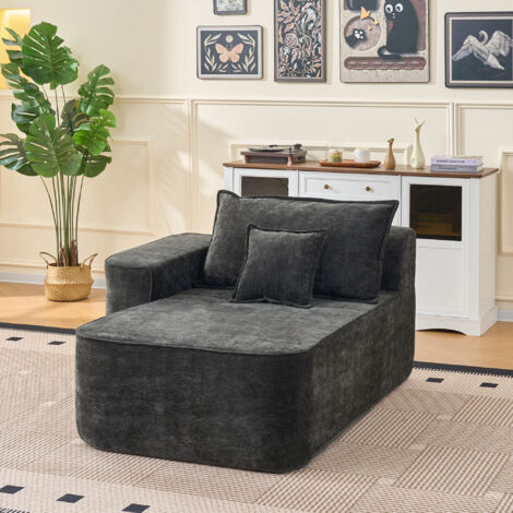 Recamiere Loungesofa Wolkenweiche Polsterung mit Kissen und Seitentaschen Vollständig Montiert Chenille Schwarz