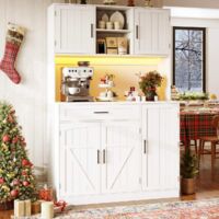 Küchenschrank mit 5 Türen, LED und Steckdosenleiste mit USB, aus MDF, 110 x 38 x 180 cm, Weiß