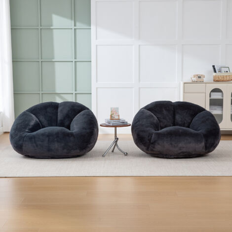 Poltrona Pouf Avvolgente con Memory Foam, Base Antiscivolo, Senza Montaggio, in Pelliccia Sintetica Nero Carbone
