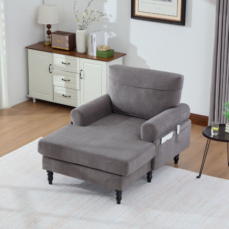 Poltrona Relax Ampia con Tasche Laterali Schienale e Braccioli Confortevoli Piedi in Legno Massello in Ciniglia Grigio Scuro