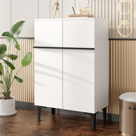 Mobile Scarpiera con 2 Ante e Ripiani Regolabili, Stile Moderno, in Pannello Truciolare, Bianco e Nero, 60×34,5×95 cm
