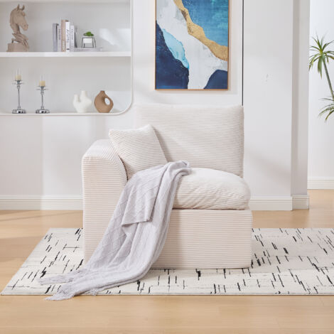 Poltrona Fissa 1 Posto con Cuscino Comfort Schiuma e Molle Struttura Stabile Design Minimalista in Velluto a Coste Beige
