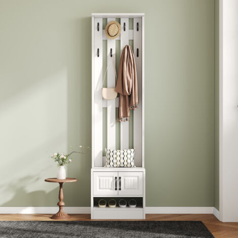 Mobile Scarpiera con 2 Ante, Pannello Posteriore con 8 Ganci, Stile Moderno, in Pannello Truciolare, Bianco, 50×36×190 cm