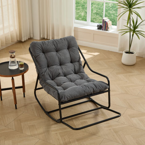 Poltrona da Giardino con Poggiapiedi a Dondolo Regolabile con Cuscino Spesso, senza Braccioli, Acciaio Grigio 75 × 116 × 82 cm